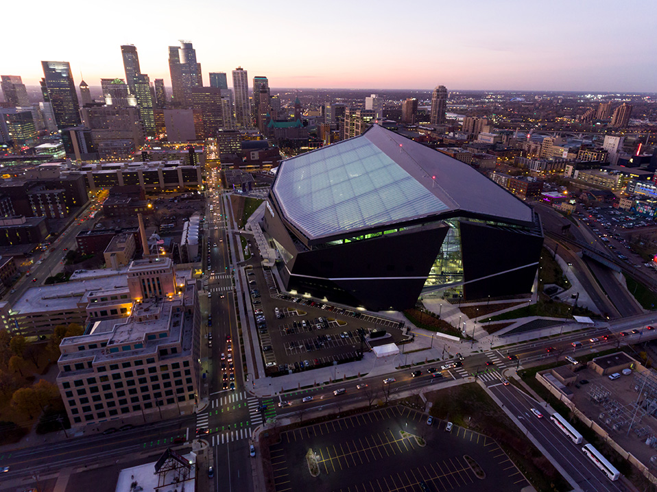 aerial view of US Bank Stadium in Minneapolis