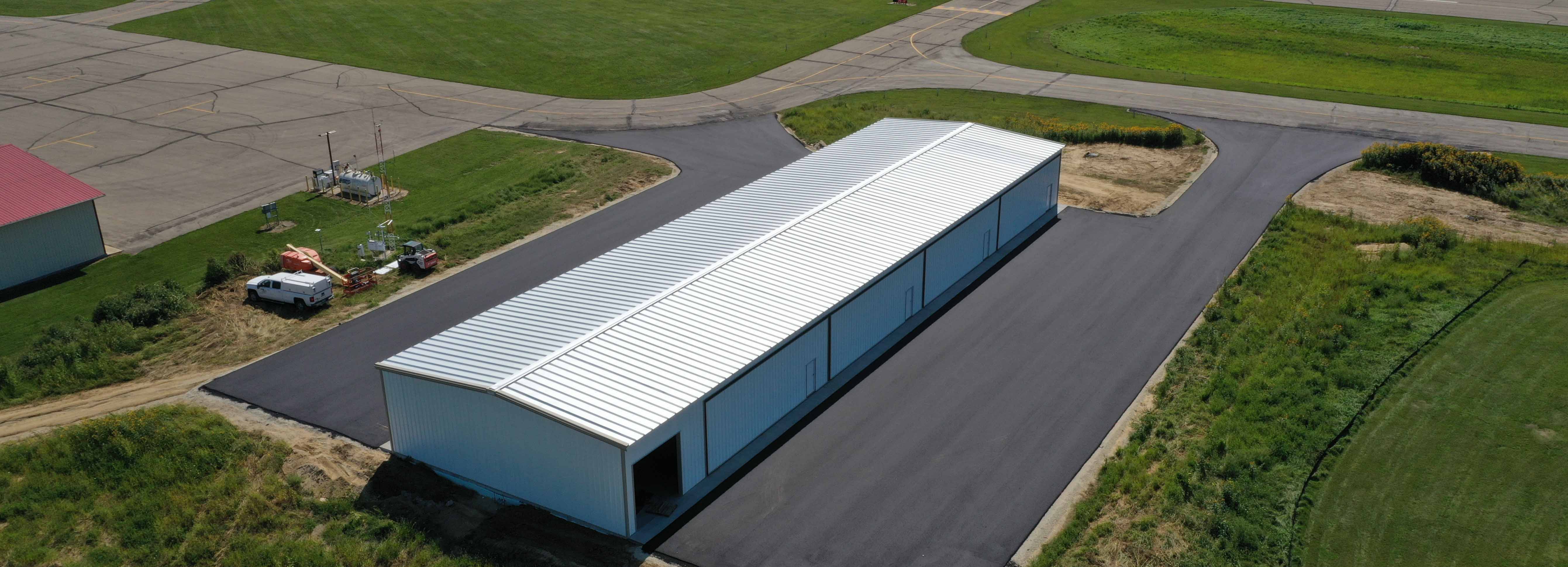 Hangar building with newly paved access
