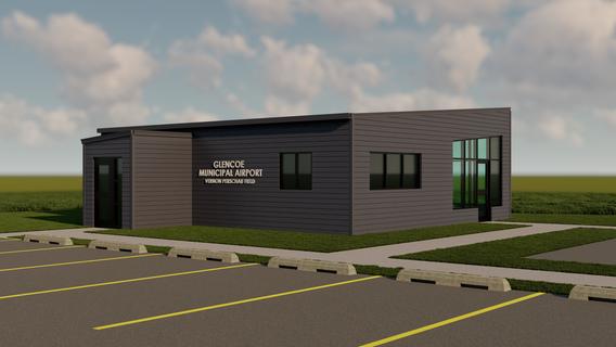 Rendering of a proposed terminal building at the Glencoe Airport